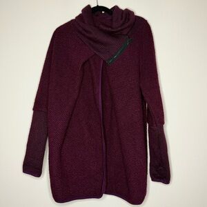 COLORINE PARIS Lagenlook Wool Blend Asymmetrical Cozy Purple Knit Cardigan Coat